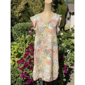 C&C California 100% Linen Floral Ruffle Sleeve Dress Women’s Size Large